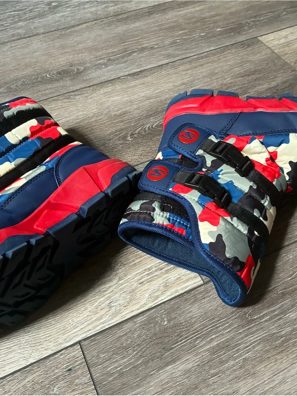 Kids Red & Blue Camo Winter Boots